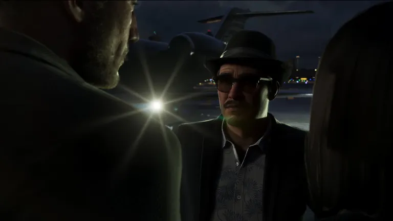 Biznesmen, którego Jason i Lucia mają chronić, ląduje nocą prywatnym odrzutowcem, z Grand Theft Auto VI, An Extended Look