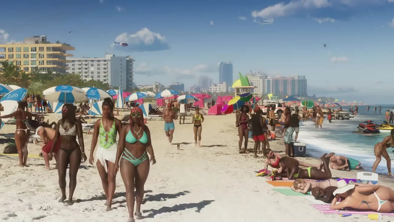 Zatłoczona plaża w stanie Leonida w zwiastunie zapowiadającym GTA 6