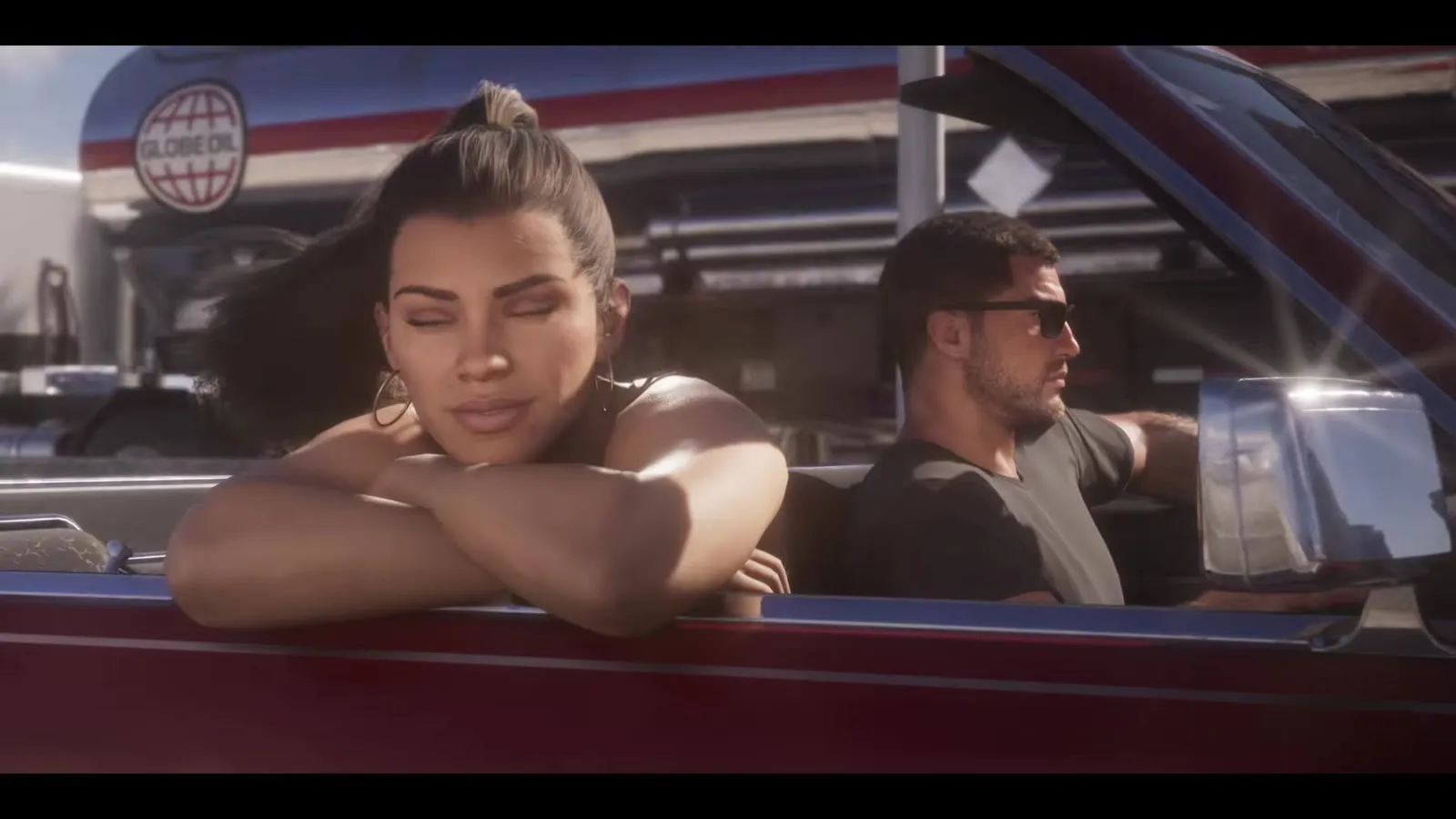 Lucia und Jason in einem roten Cabrio in Vice City, aus dem GTA 6 Launch Trailer