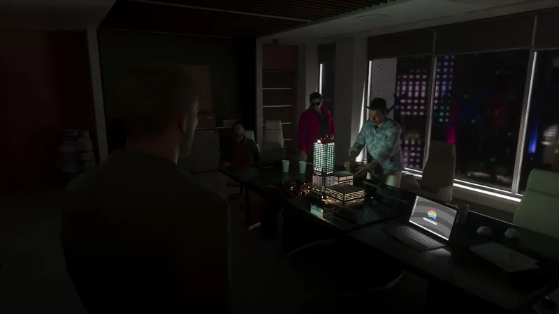 L'ufficio di Megamundo con un plastico della torre sul tavolo, dall'Extended Look di GTA 6
