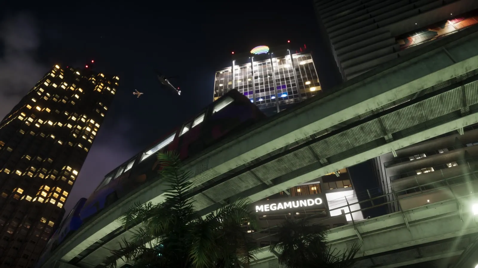 The Megamundo building lit up at night in Vice City, from Grand Theft Auto VI, An Extended Look