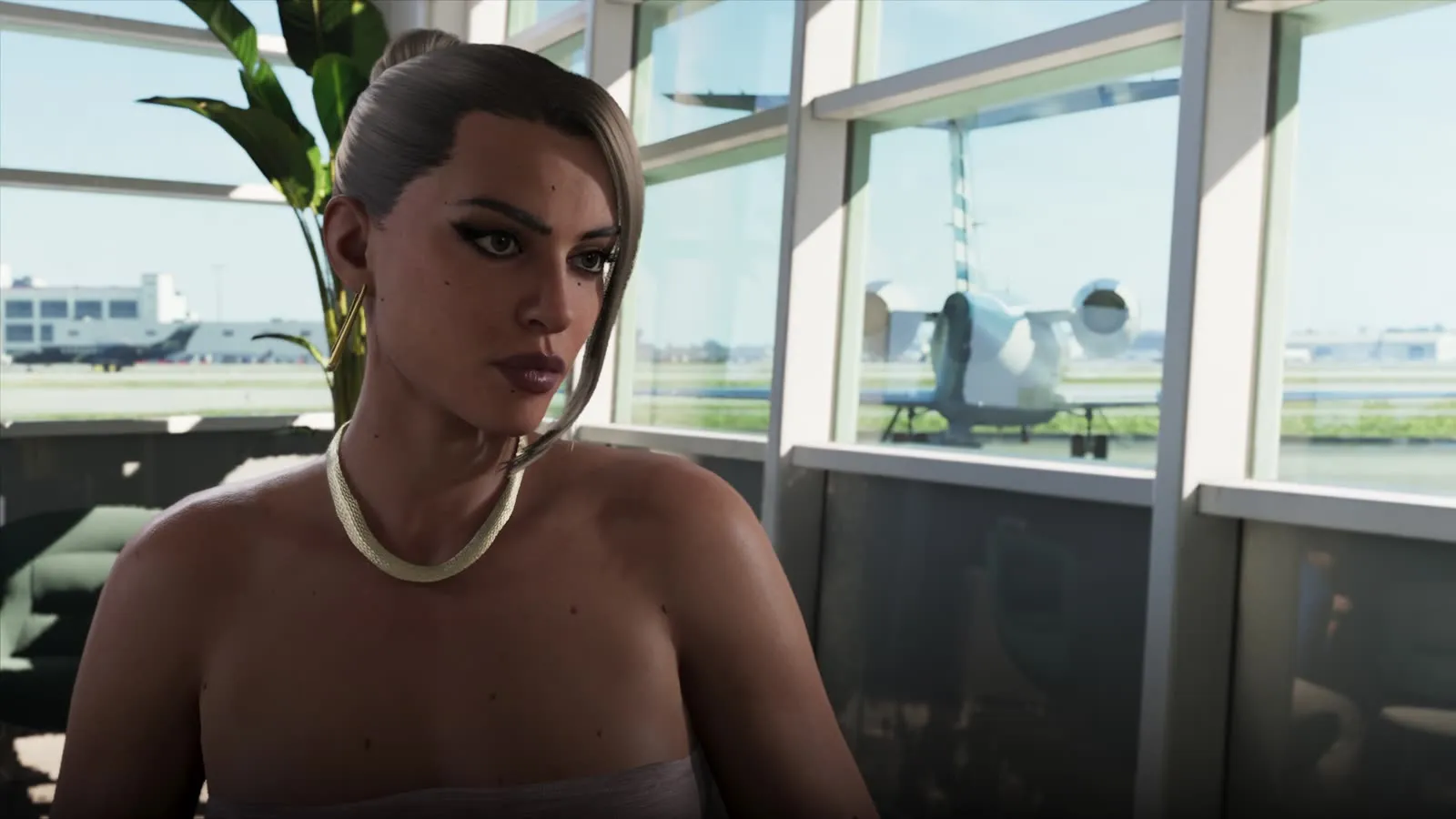 The Megamundo executive who briefs Jason and Lucia in the airport lounge, from Grand Theft Auto VI, An Extended Look