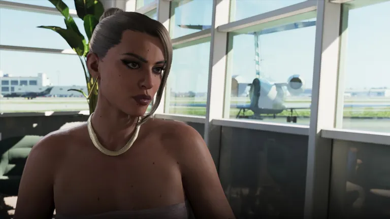 Menedżerka Megamundo instruuje Jasona i Lucię w saloniku lotniska, z Grand Theft Auto VI, An Extended Look