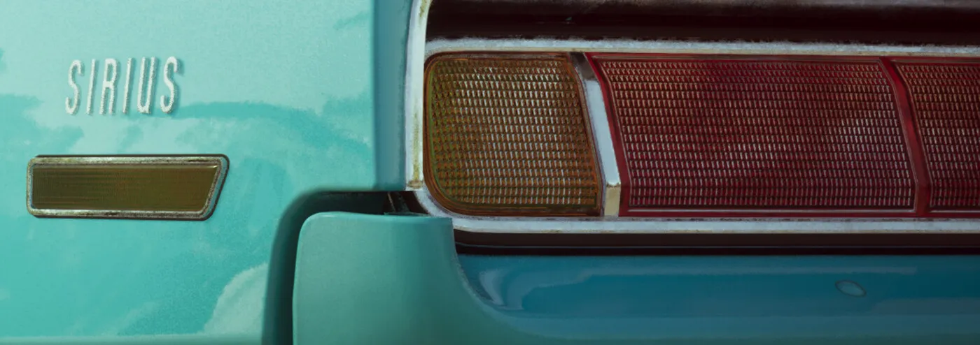 The SIRIUS badge on the tail panel of the turquoise coupe, official Rockstar render