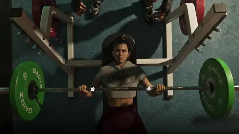 Lucia bench pressing in a Bayside gym, from the GTA 6 Extended Look