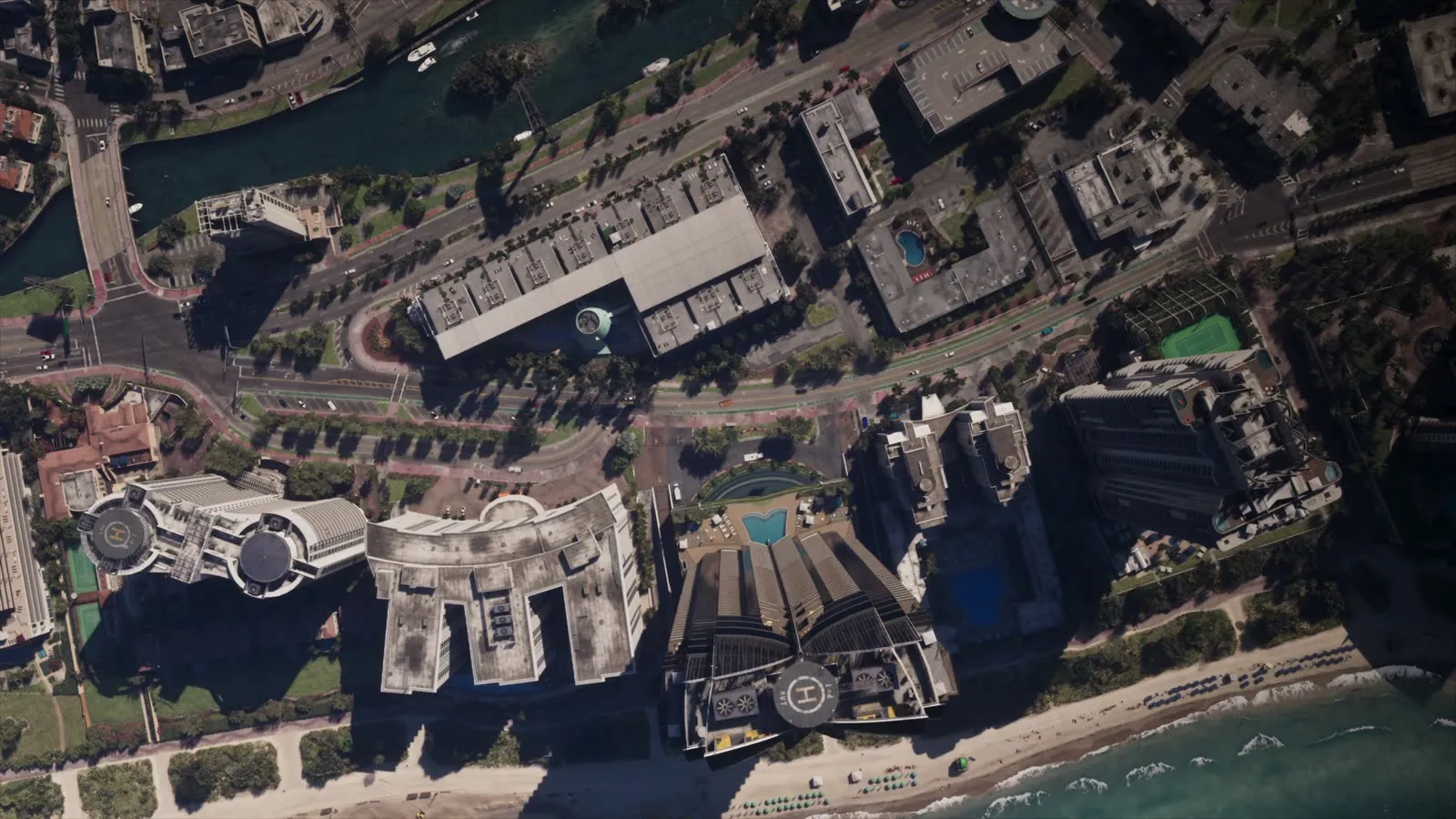 The in-game pause map of Leonida in GTA 6, drawn as top-down satellite imagery