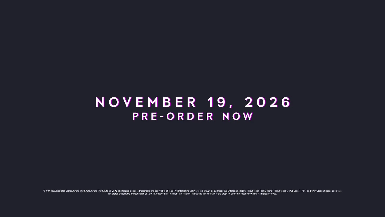 The closing card reading November 19, 2026 and Pre-Order Now, from the GTA 6 Extended Look