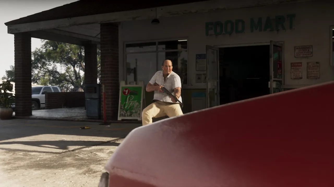 Napad z bronią na sklep w Grand Theft Auto VI, kadr z An Extended Look