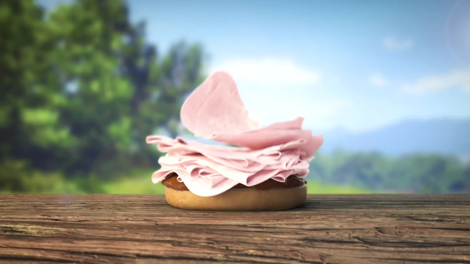 An in-game television commercial for a piled ham sandwich, from Grand Theft Auto VI, An Extended Look