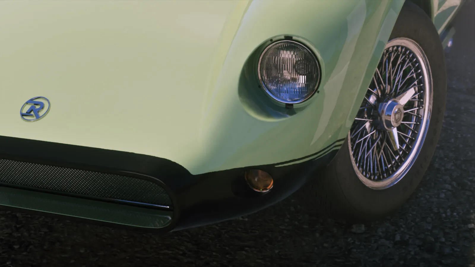 A cream classic on wire wheels in the Wyman's yard, official Rockstar render